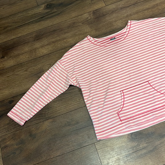 Aerie terry cloth inside out pink and white stripe sweater size large - Picture 2 of 8